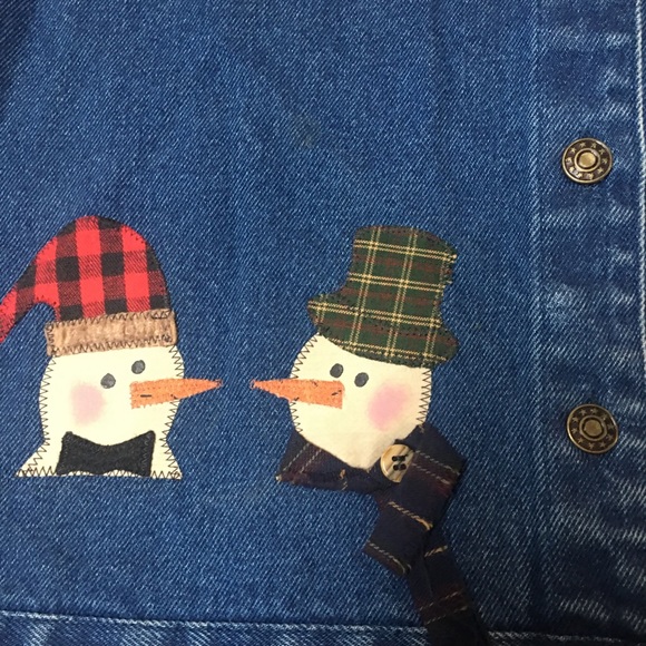 Vintage Upcycled Christmas Holiday Ugly Pretty Denim Jean Vest Snowmen Medium - Picture 3 of 8